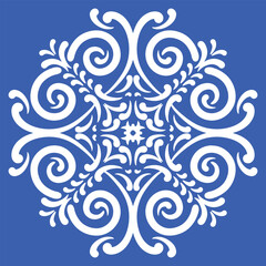 Pattern blue and white. Winter decor, snowflakes,christmas decor. Seamless pattern tile with Victorian motives.Ceramic tile in talavera style. Ornamental blue and white patterns for any decor.