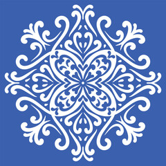 Pattern blue and white. Winter decor, snowflakes,christmas decor. Seamless pattern tile with Victorian motives.Ceramic tile in talavera style. Ornamental blue and white patterns for any decor.