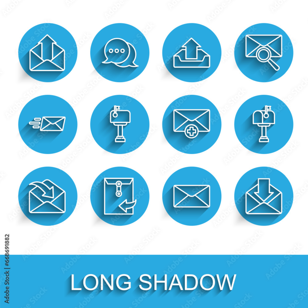 Poster set line envelope, outgoing mail, mail box, and received message concept icon. vector