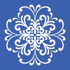 Pattern blue and white. Winter decor, snowflakes,christmas decor. Seamless pattern tile with Victorian motives.Ceramic tile in talavera style. Ornamental blue and white patterns for any decor.