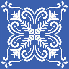 Pattern blue and white. Winter decor, snowflakes,christmas decor. Seamless pattern tile with Victorian motives.Ceramic tile in talavera style. Ornamental blue and white patterns for any decor.