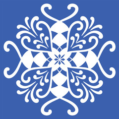 Pattern blue and white. Winter decor, snowflakes,christmas decor. Seamless pattern tile with Victorian motives.Ceramic tile in talavera style. Ornamental blue and white patterns for any decor.