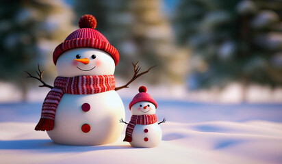 Obraz premium two cute snowman for Christmas celebration generative ai