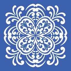 Pattern blue and white. Winter decor, snowflakes,christmas decor. Seamless pattern tile with Victorian motives.Ceramic tile in talavera style. Ornamental blue and white patterns for any decor.
