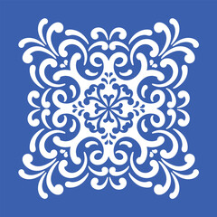 Pattern blue and white. Winter decor, snowflakes,christmas decor. Seamless pattern tile with Victorian motives.Ceramic tile in talavera style. Ornamental blue and white patterns for any decor.