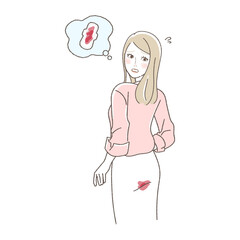 Illustration of Women Troubled by Stained Bottoms during Menstruation.