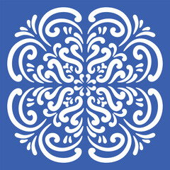 Pattern blue and white. Winter decor, snowflakes,christmas decor. Seamless pattern tile with Victorian motives.Ceramic tile in talavera style. Ornamental blue and white patterns for any decor.