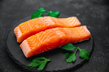 vegetable salmon product raw pieces taste of fish fungi protein vegan product seitan sashimi vegetable protein seitan meatless soy wheat classic taste fresh red fish food snack on the table copy space