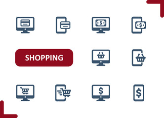Online Shopping Icons. E-commerce, Retail, Computer, Mobile Phone, Laptop, Smartphone Icon