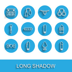 Set line Silicone ball gag with belt, Dildo vibrator, Sex shop, Anal plug, Condom safe sex and icon. Vector