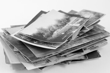 Pile of vintage photographies black and white