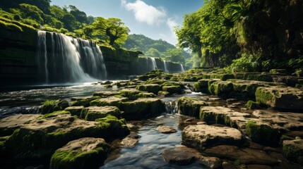 Waterfall in the jungle. Generative AI.
