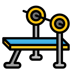  Fitness, Gym, Sport, Barbell, Bench, Press, Training Icon, Filled Line style icon vector illustration, Suitable for website, mobile app, print, presentation, infographic and any other project.