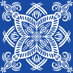 Pattern blue and white. Winter decor, snowflakes,christmas decor. Seamless pattern tile with Victorian motives.Ceramic tile in talavera style. Ornamental blue and white patterns for any decor.