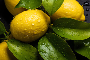 Lemons with visible Water Drops.