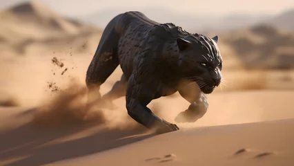 Foto op Plexiglas Black panther running with sands © Vahram