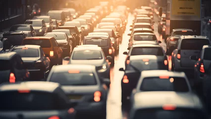 Muurstickers Traffic jam, blurred image with many cars © Vahram