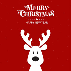 Cute Christmas reindeer on a red background. Christmas background, banner, or card. © TestersDesigns