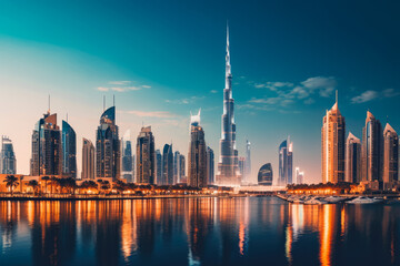 Fototapeta na wymiar Landscape of Dubai at dusk. Big city at dusk. Beautiful landscape of urban city environment.