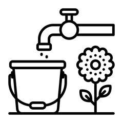 Florist Water basket vector icon design Lawn and Gardening symbol, Farm and Plant sign agriculture and horticulture equipment stock illustration, Water Tap, Bucket and Sunflower municipal park concept