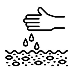 Spreading the Grass Seed vector outline icon design, Lawn and Gardening symbol, Farm and Plant sign, agriculture and horticulture equipment stock illustration, Seeding by Hand concept