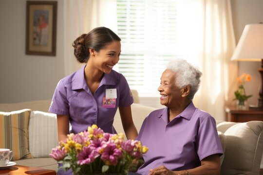 Caregiver with a smiling senior man in a retirement home