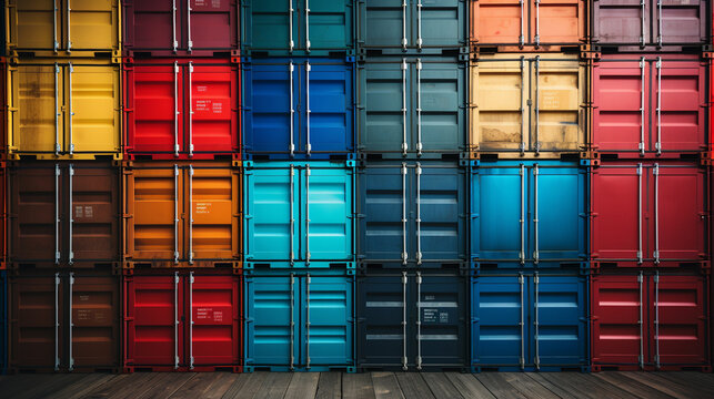 Containers on board, They are on top of each other, different colors