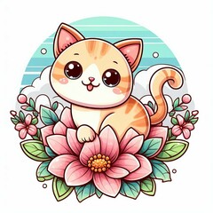 beautiful funny cute adorable cat cartoon sticker vector graphic design.playful portrait domestic kittens isolated sketch illustration.watercolor sitting kitty fur eyes feline drawing art for print
