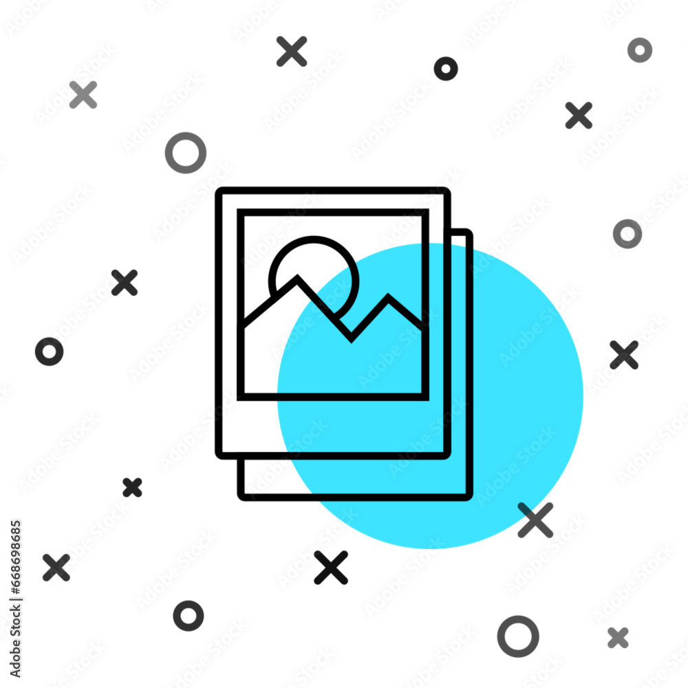 Poster black line photo icon isolated on white background. random dynamic shapes. vector