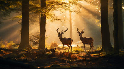 silhouette of a deer in the forest during morning