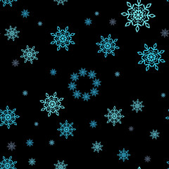 Christmas winter seamless background with snowflakes. Dark blue background with snowflakes