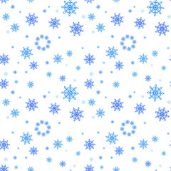 Christmas winter seamless background with snowflakes. White background with blue snowflakes