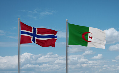 Norway and Algeria national flags, country relationship concept