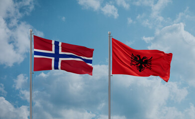 Norway and Albania national flags, country relationship concept