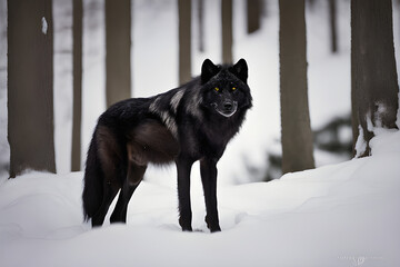 black and white wolf in snow