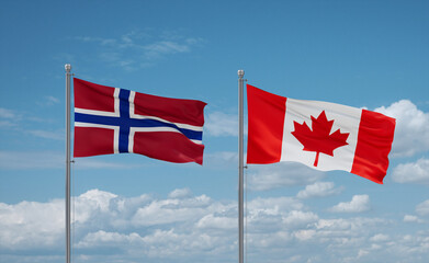 Canada and Norway flags, country relationship concept