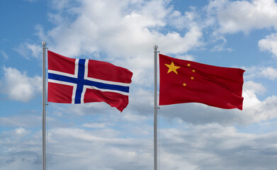 China and Norway flags, country relationship concept