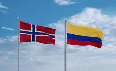 Colombia and Norway flags, country relationship concept