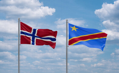 Congo and Norway flags, country relationship concept
