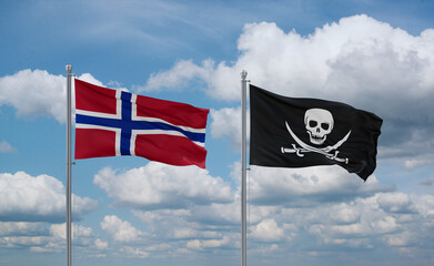 Pirate and Norway flags, country relationship concept