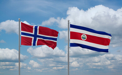 Costa Rico and Norway flags, country relationship concept