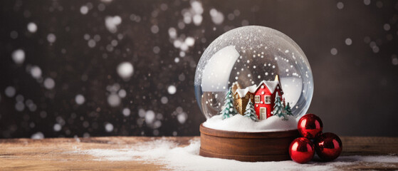 Fototapeta na wymiar Christmas decoration with snow on wooden background.