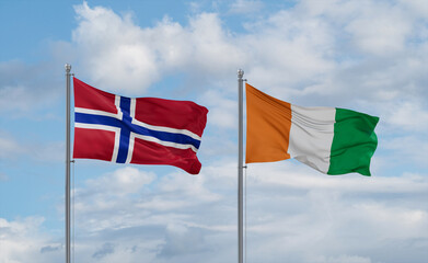 Ivory Coast and Norway flags, country relationship concept