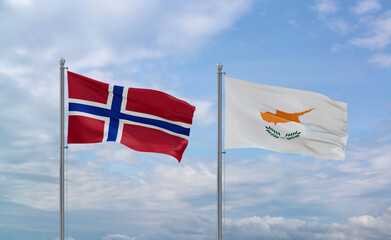 Cyprus and Norway flags, country relationship concept