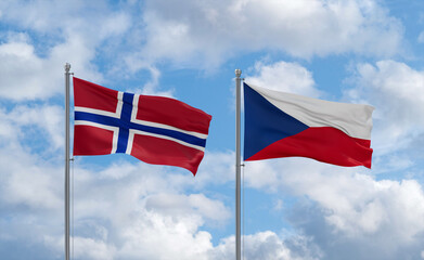 Czech Republic and Norway flags, country relationship concept