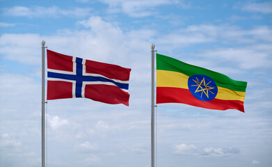 Ethiopia and Norway flags, country relationship concept