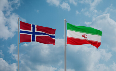 Iran and Norway flags, country relationship concept