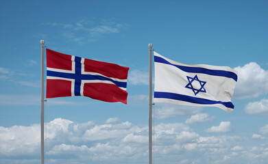 Israel and Norway flags, country relationship concept