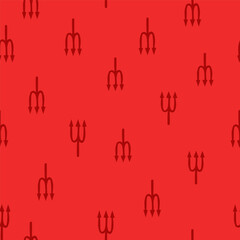 Vector seamless pattern with devil fork on red. Devil pattern. Halloween background. Hell background. Vector illustration