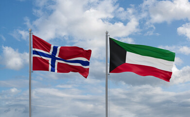 Kuwait and Norway flags, country relationship concept